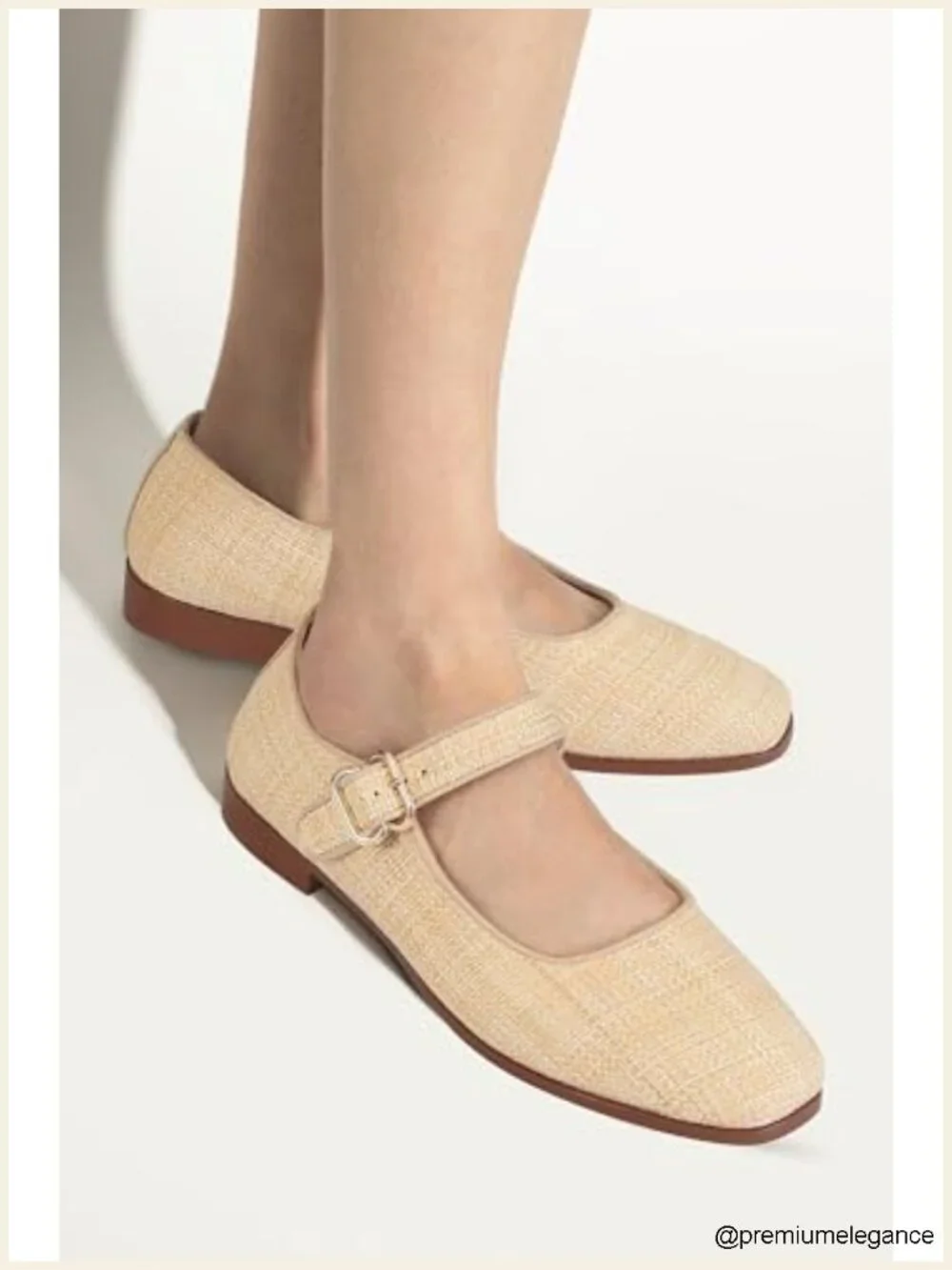 Raffia Square Toe Buckle Strap Ballet Flats Comfortable Dress Shoes